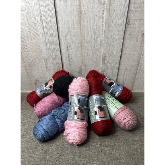 Mainstays, Caron Other - Mainstays & Caron Simply Soft Acrylic Yarn Bundle Mixed Lot Black Pink Burgundy